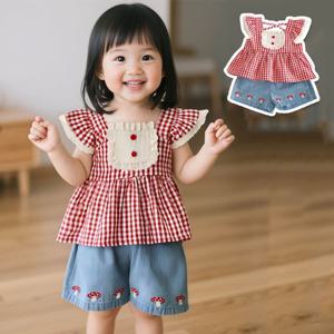 [조이멀티]SET레드체크 여아동 블라우스 반바지 상하세트 205779