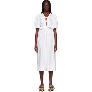 가니 원피스 화이트 스트레치 코튼 타이 스트랩 미디 드레스 251144F054005