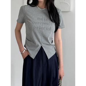 [모리스커밍홈]메이크 자수 트임핀턱 티셔츠_M2505TS607B