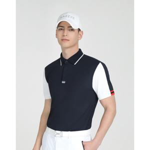 헤지스 골프 25SS 네이비 남성 소매  배색 반팔 카라 티셔츠 HUTS5B413N3