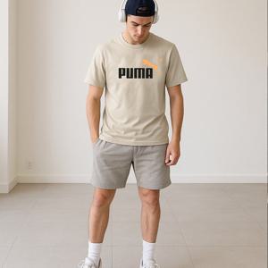 [푸마]푸마 PUMA 에센셜 투컬러 NO.1 로고 남성 반팔티 아이보리