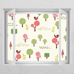 아트박스/꾸밈 ij178-귀여운나무와새_창문그림액자_뮤럴시트지