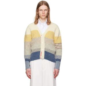 25 FW 톰브라운 남성 멀티컬러 스트라이프 헤링본 클래식 브이넥 가디건 252381M200021