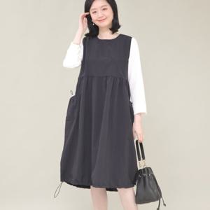 [애비뉴투지]셔링 벌룬 봄 여름 스트링 조끼 원피스 K04444