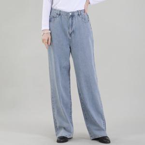 [애비뉴투지]얇은 연청 데님 여름 버클 와이드 청바지 P09432