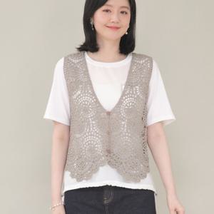 [애비뉴투지]그물 스카시 펀칭 브이 여름 니트 조끼 V04454