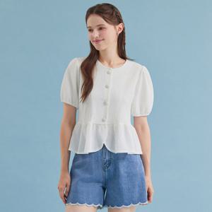 FOCUS  비즈 단추 포인트 페플럼 블라우스 PBBF5M1BL5611