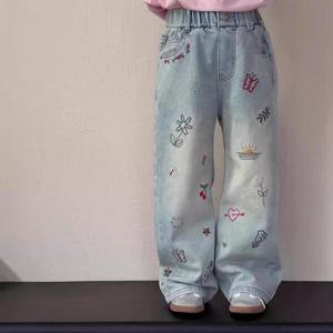 아트박스/엠케이 나비자수 아동 긴 청바지 와이드 데님 205591