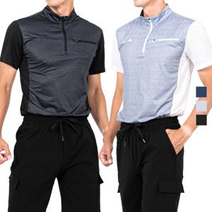 BFL 남성 투톤 펀칭 스판 냉감 반팔 집업티셔츠 Model No_CB5062