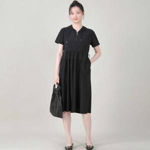 [애비뉴투지]후드 지퍼 허리끈 셔링 여름 반팔 원피스 K07528