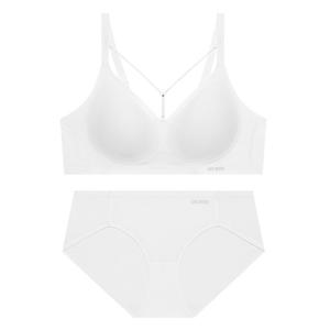 스트링 푸쉬업 심리스 브라 팬티 세트 - 화이트