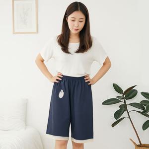 [보슈아]3131 여성 홈웨어 5부 파자마 바지 허리밴딩 면100  국내산