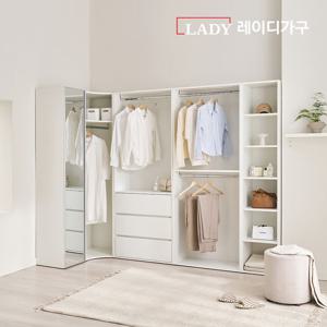 레이디가구 이안 드레스룸 320cm 코너형 세트 (좌형) (80cm 2단