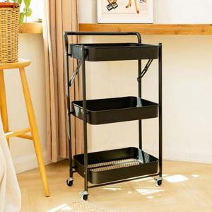 이동식트롤리 이동식선반 접이식선반 3단 철제 접이식 선반 수납 카트 이동식 트롤리