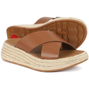 [정품] 핏플랍 여성 F-모드 에스파듀 레더 플랫폼 딥 탄 크로스 슬라이드 (IV5-C15)