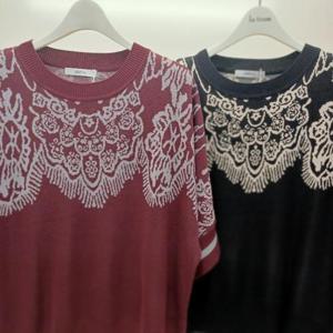 Destijl HC06 팔뚝품편한 레이스 물결 깔끔한 라운드 5부반팔 니트티 D2531sw04