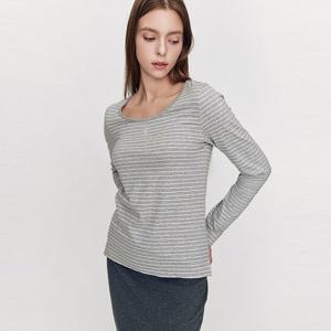 [지오다노] 여성 스쿱넥 스트라이프 긴팔 티셔츠 325901