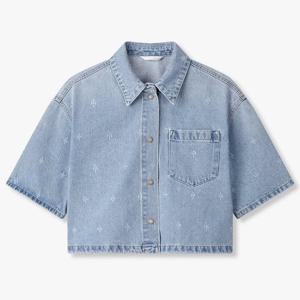 [지컷]스냅 버튼 크롭트 데님 셔츠 (7215255405)