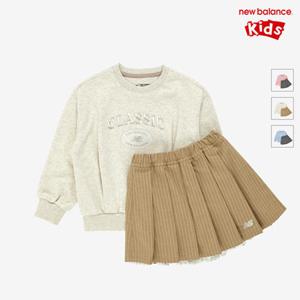 [뉴발란스키즈] NK9YF3804G(33) 오트밀멜란지 NBgC) 라운드  스트라이프 스커트 셋업