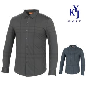 봄가을 심리스 체크 기능성 스판 남성 긴팔 골프셔츠 DPFMTS97