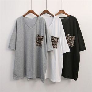 G451L403 NO 데일리 빅사이즈 오버핏 레오파드포켓7부면티 패션의류 의류 여자옷