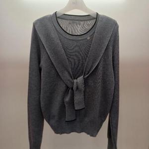 Destijl HC06 짧은 깔끔하고 부드러운 타이배색 바비숄 라운드 긴팔 니트티 D2533sw01G