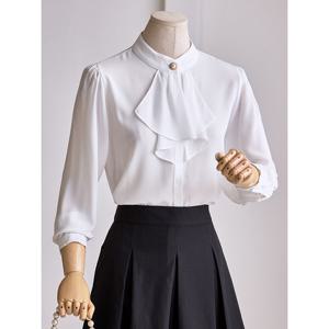 [커스텀에이블]진주버튼 프릴넥 블라우스_T2509BL101C