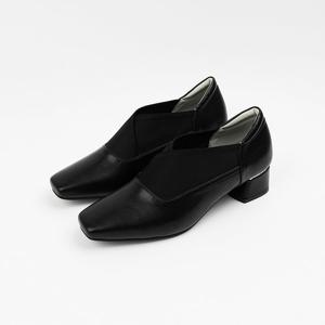 [신난다슈]여성 구두 펌프스 4cm 로퍼 부티 힐 스판 발편한 통굽 미들힐 BL257837 블랙