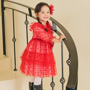 [프렌치캣(백)]RED 도트샤 원피스 Q45DBO160