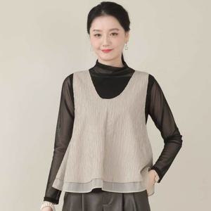 [애비뉴투지]주름지 플리츠 쉬폰 레이어드 봄 가을 조끼 V10505