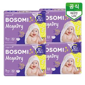 보솜이 메가드라이 팬티 기저귀 3단계(7-11kg) 중형 32개입 x 4팩
