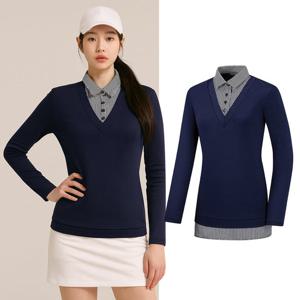 비티알 여성 셔츠 레이어드 골프 긴팔 브이넥 티셔츠 BSC456RT4W