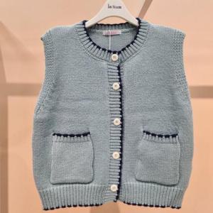 라티움 HC34 신축성좋고 띠라인 배색 앞 오픈형 숏짧은 니트조끼 T2543VT01