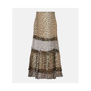 가니 레오파드 프린트 러플 쉬폰 맥시 스커트 P01076780