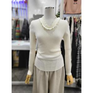 밸리걸 세이브존01 프릴 브이넥 슬림 골지 니트 612010