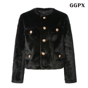 [지지피엑스]포켓 라운드 금장 버튼 에코퍼 긴팔 자켓 (GODJK008D)