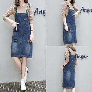[오너클랜]인기상품 여성 멜빵 치마 청데님 미디 캐주얼 원피스