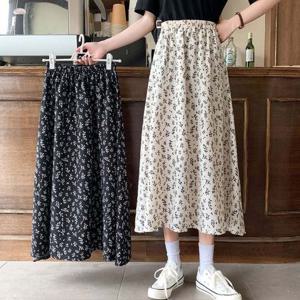 예쁜 꽃나뭇잎 패턴 여성 A라인 허리밴딩 롱 스커트