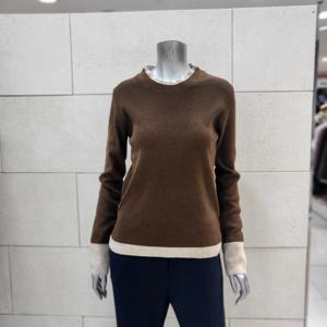 [크로커다일레이디]라운드이중배색 니트 티셔츠CLEWSW119-BR_BP