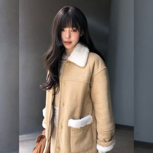 [올리브데올리브]뽀글이 배색 하프 무스탕 점퍼 OM5WMB09