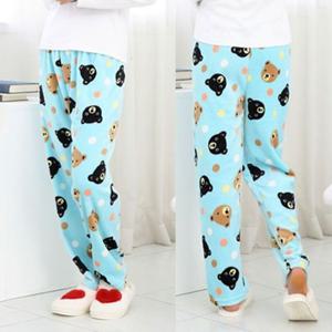여성 곰돌이 무늬 따뜻한 극세사 수면바지 블루