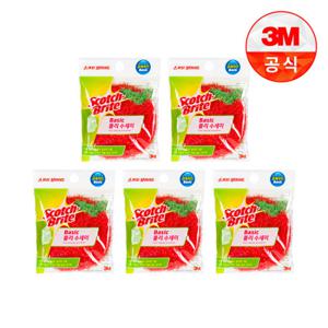 [3M]베이직 폴리 수세미(자두) 1입(일반세척용) 5개세트