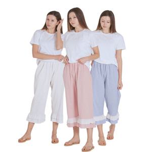 마누아 여성 순면 바이오워싱 레이스 와이드 파자마