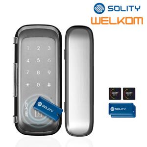 웰콤 유리문용 디지털도어락 WGT330 양문형(홀더포함) 카드키4개+번호키 상가 빌라 업소 매장 다세대 현관 도어록 좌우문방향인식(키패드자동전환) 차임벨기능 상시문열림
