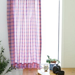 작은창 가리개 커튼-빈티지핑크 체크 -길이230