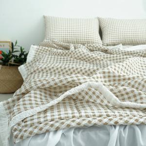 바숨 스몰체크 여름 홑이불+베개커버세트 퀸(Q)