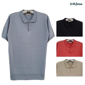 [에스엠진]SMJ1412 니트 반팔 카라 티셔츠 얇은니트 반팔티 여름