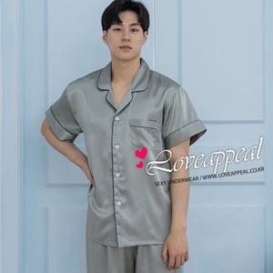 [러브어필]실크느낌 올리브그린 반팔 남자 상하잠옷(M9490g)여름