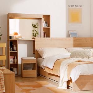 밀리 LED조명화장대 벙커 길이조절 침대프레임 Q+독립 매트리스