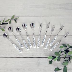 [골든벨]버터플라이 그레이 도자기 티스푼/티포크 10P 세트